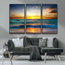 Vibrant Ocean Sunrise Over Golden Beach Waves, Giclee Canvas