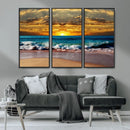 Ocean Sunrise Over Golden Beach Waves, Giclee Canvas Wall