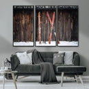 Vintage Ski Gear Canvas Print, Vintage Ski Gear Against