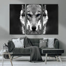 Black and White Wild Wolf Wall Art Canvas Print