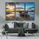 Small Boat At The Beach Sunset Wall Art, Boat Sunset Wall