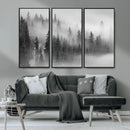 Foggy Misty Forest Canvas Wall Art – Black and White