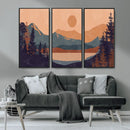 Modern Boho Sunset Canvas Print, Mountain Landscape Triptych