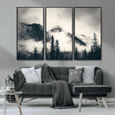 Forest Mountain Print - Black and White Canvas Wall Art with