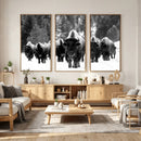 Bison Herd in Snow Wall Art Canvas Print | Rustic Western