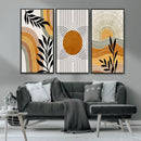Modern Boho Sun and Leaf Abstract Art – 3-Panel Giclée