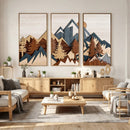 Woodland Mountain Landscape Triptych, Giclee Canvas Art for