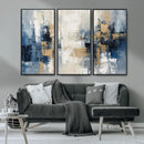 Modern Abstract Canvas Wall Art in Blue and Gold Tones |