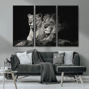 Lion Couple Wall Art Canvas Print – Elegant Black and White