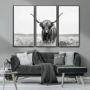 Highland Cow Canvas Wall Art – Majestic Beauty in Black and