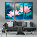 Pink Lotus Flower Canvas Wall Art | Vibrant Floral Wall