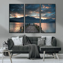 Mountain Lake Wood Pier Canvas Wall Art Nature Lake Print