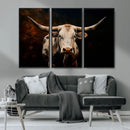 Texas Longhorn Wall Art | 3-Panel Large Texas Longhorn
