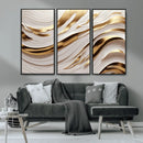 Gold and White Abstract Wave Canvas – Elegant Flowing Design