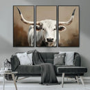 White Longhorn Bull Wall Art Canvas Print – Framed and Ready by MyGreatCanvas | Canvas Wall Art Prints | Photo Prints & Wall Decor