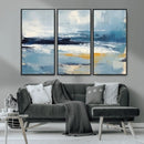 Abstract Ocean Canvas Wall Art - Coastal Blue and Gold