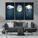 3 Piece Indigo Cloud Wall Art, Thunderstorm Moon Cloud by MyGreatCanvas | Canvas Wall Art Prints | Photo Prints & Wall Decor