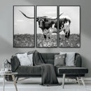 Texas Black White Highland Longhorn Cow Wall Art Canvas by MyGreatCanvas | Canvas Wall Art Prints | Photo Prints & Wall Decor
