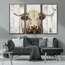 Rustic Longhorn Bull Wall Art Canvas Set – Western-Inspired by MyGreatCanvas | Canvas Wall Art Prints | Photo Prints & Wall Decor
