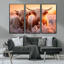 Highland Cows at Sunrise Wall Art Canvas Set – Serene and