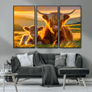Scottish Cow and Baby Cow Canvas Wall Art Animal Print