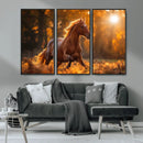 Running Horse Sunset Forest Wall Art Canvas Print