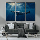 Whale under Ocean Wall Art Canvas Print