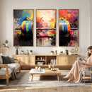 Weightlifting Barbell Art Triptych, Bold Abstract Fitness