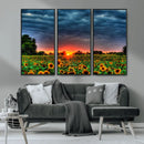 Golden Sunflower Field at Sunset – Breathtaking Sky and