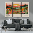 Framed Yayoi Kusama Print, Vibrant Floral Mountain Art