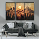 Wood Style Abstract Mountain Sunset Canvas Wall Art Print -