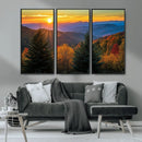 Golden Sunset Over Mountain Forest Canvas Wall Art Print -