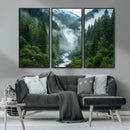 Mountain Forest River Canvas Wall Art Print - Serene Nature