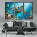 Sea Turtle Underwater Canvas Wall Art Print - Vibrant Ocean