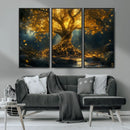 Golden Tree of Life Canvas Wall Art Print - Majestic Glowing