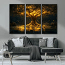 Golden Tree of Life Canvas Wall Art Print - Majestic Glowing