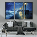 Abstract Stormy Ocean Pier Canvas Wall Art Print | Stormy