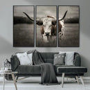 Texas Longhorn Cow Canvas Wall Art Print - Large Rustic