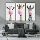 Bubblegum Animals Canvas Wall Art - Playful Giraffe and
