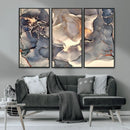 Abstract Blue and Gold Wall Art - Fluid Ink Artwork - Modern