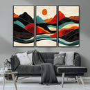 Western Wall Decor - Large Triptych Mountain Canvas - Boho