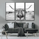 Highland Cow Wall Art Canvas Print – Black and White Western