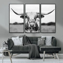 Highland Cow Wall Art Canvas Print – Black and White Western