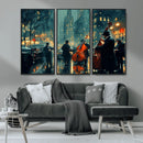 Urban Night Jazz Wall Art Canvas Print – Moody Rain-Soaked
