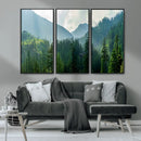 Misty Forest Mountain Wall Art Canvas Print – Framed Serene