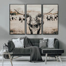 Texas Longhorn Wall Art Canvas Print – Framed Speckled Bull