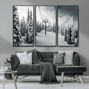 Snowy Pines Wall Art Canvas Print – Framed Ski Lift Winter