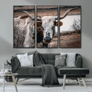 Texas Longhorn Wall Art Canvas Print – Framed Spotted Bull