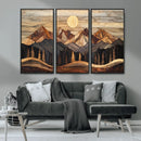 Wood Mountain Wall Art Canvas Print – Framed Boho Abstract