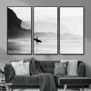 Surfer Beach Wall Art – Framed Black White Ocean Canvas by MyGreatCanvas | Canvas Wall Art Prints | Photo Prints & Wall Decor